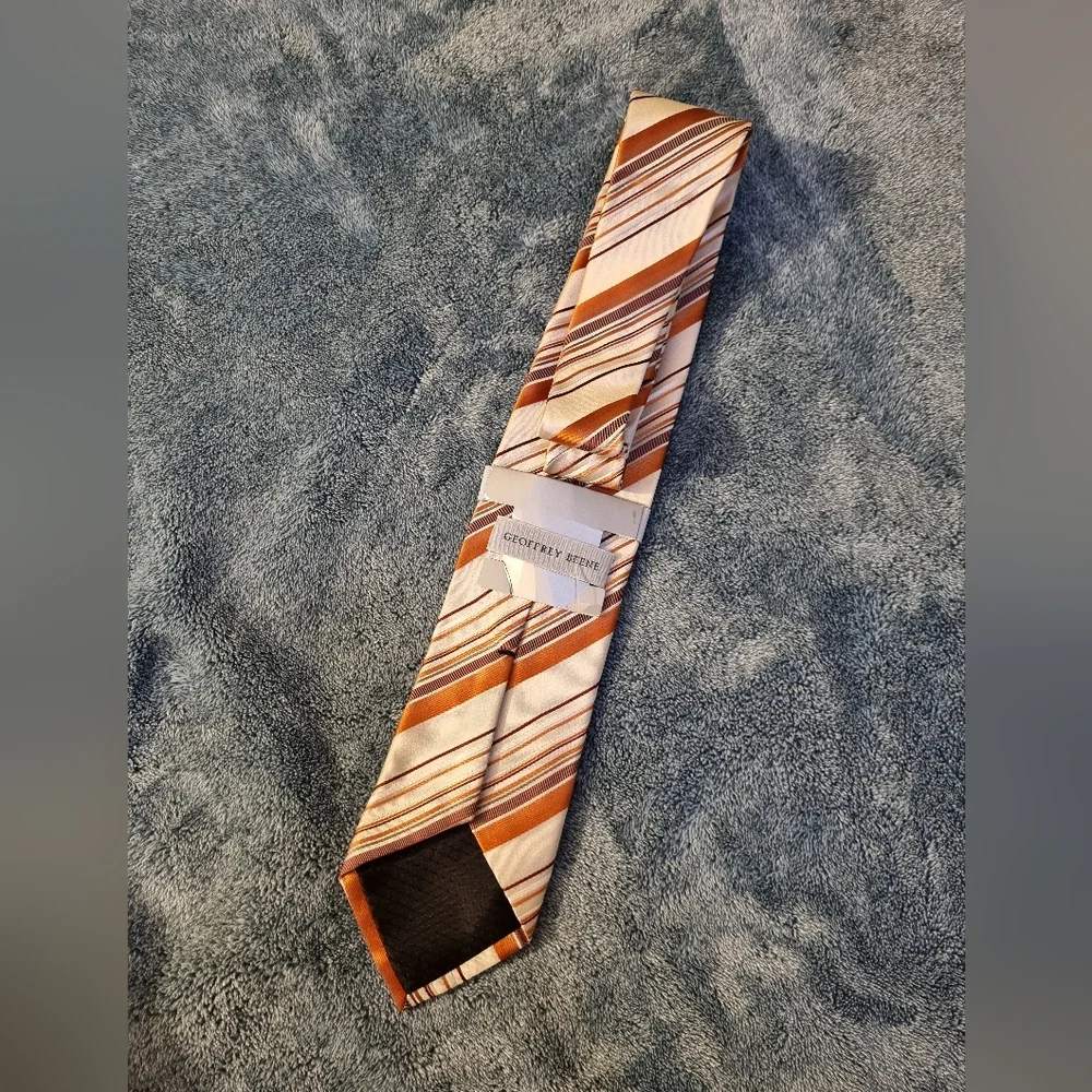 Geoffrey Beene Men's Striped Tie - Orange and Brown - Picture 10 of 10